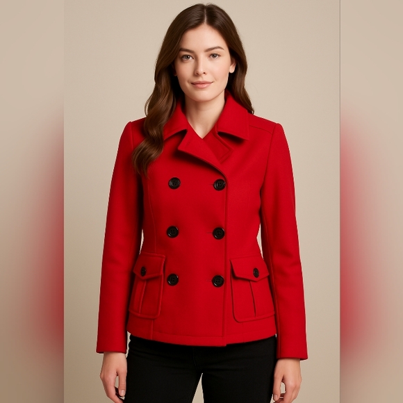 Per Se Red Wool Peacoat Jacket 8 Christmas Holiday Work Chic Classy Sophisticate - Picture 2 of 14